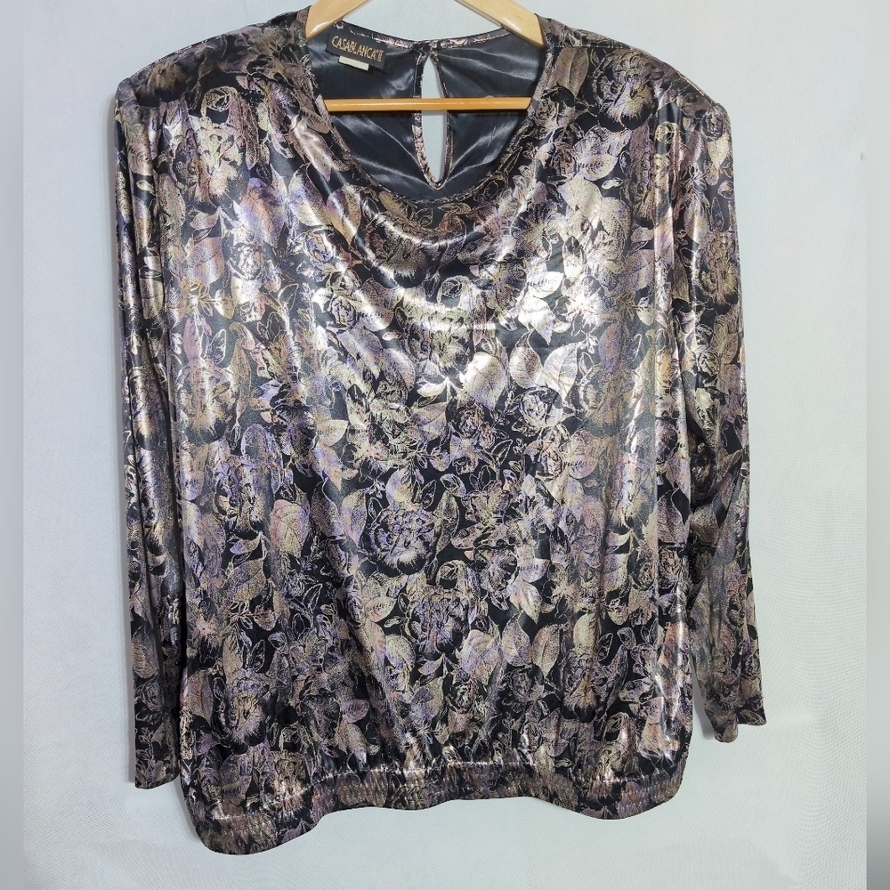 Casablanca 2 Black Purple and Gold Floral Metallic Women's Top Sz 22W